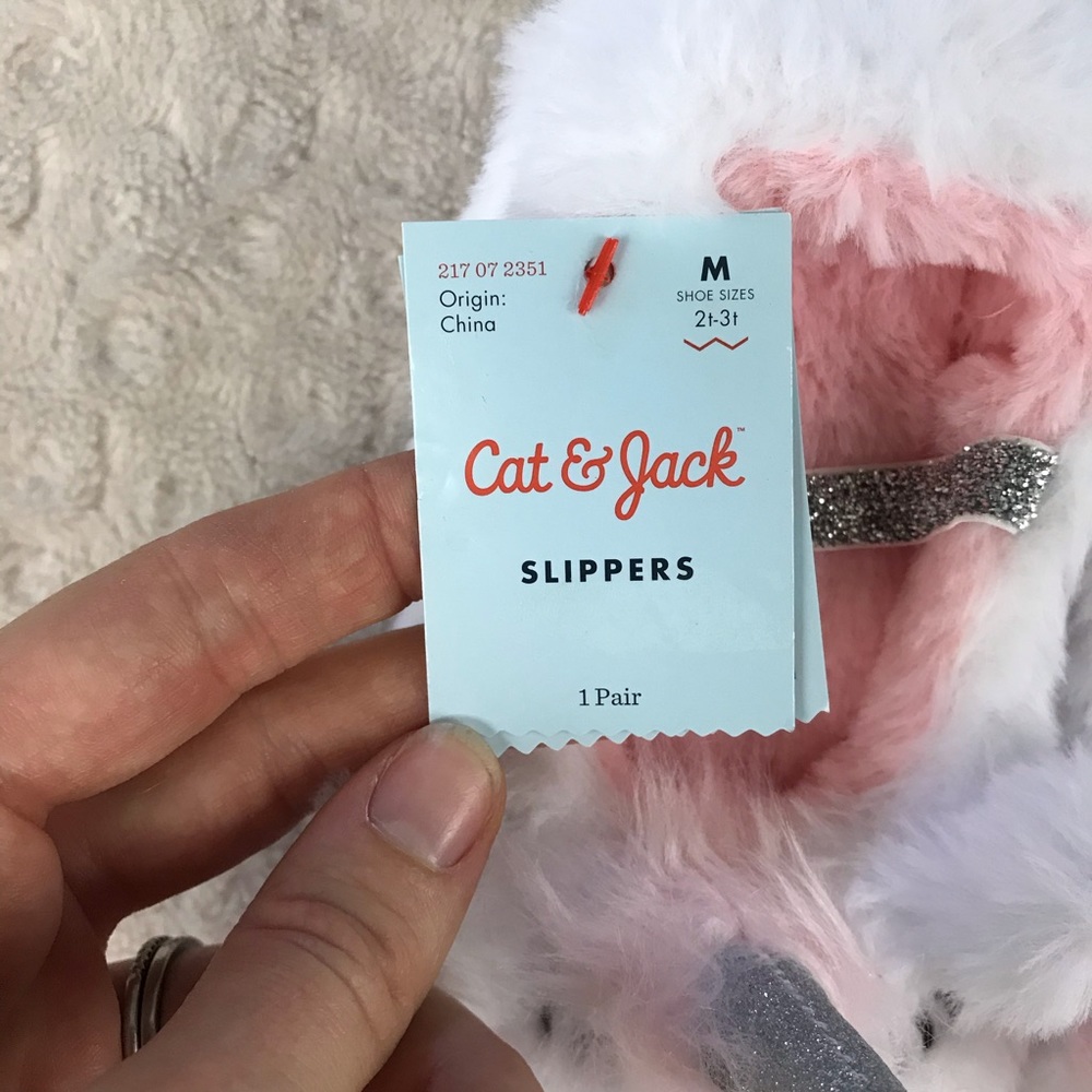 Cat & Jack Unicorn Slipper White Pink Silver - Picture 3 of 4
